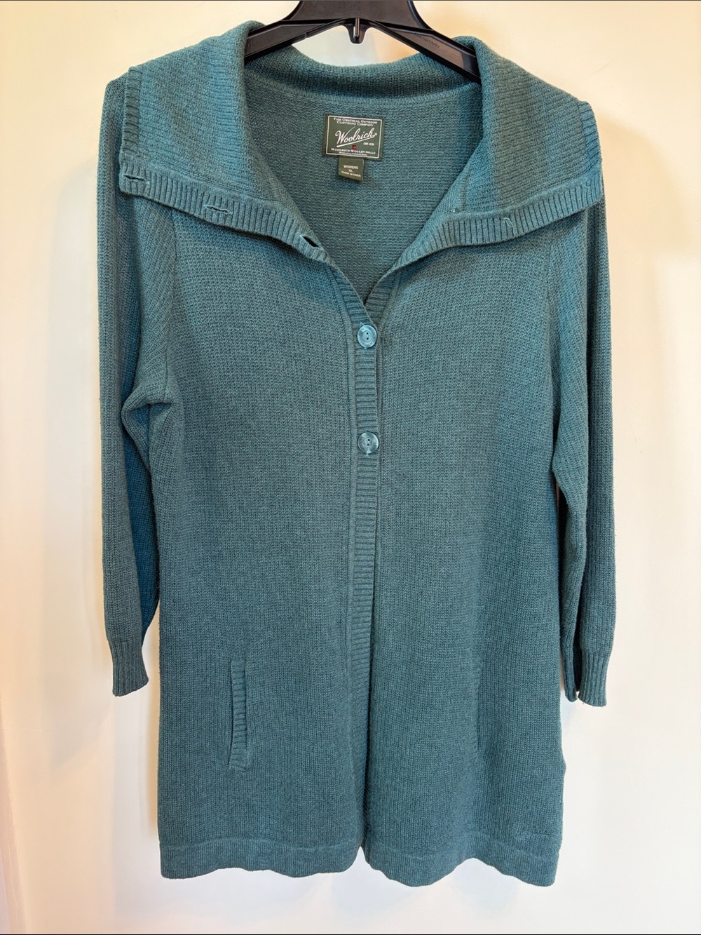 Woolrich XL Blue Green Cotton Wool Blend Button Front Sweater Cardigan Tunic
